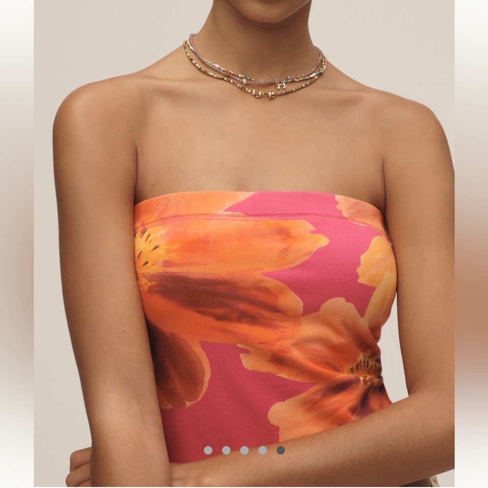 Anthropologie Pilcro Crop Top The Sunny Tube Pink Orange Floral SIZE XL NEW - Picture 4 of 12